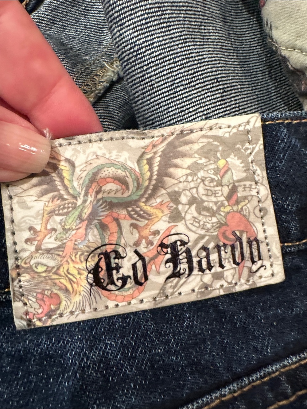 Ed Hardy TIGER Dark Blue Relaxed Straight Jeans - Picture 12 of 12